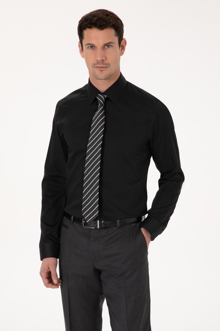 Siyah Slim Fit %100 Pamuk Non Iron Kolay Ütülenebilir Klasik Gömlek - 50314613042
