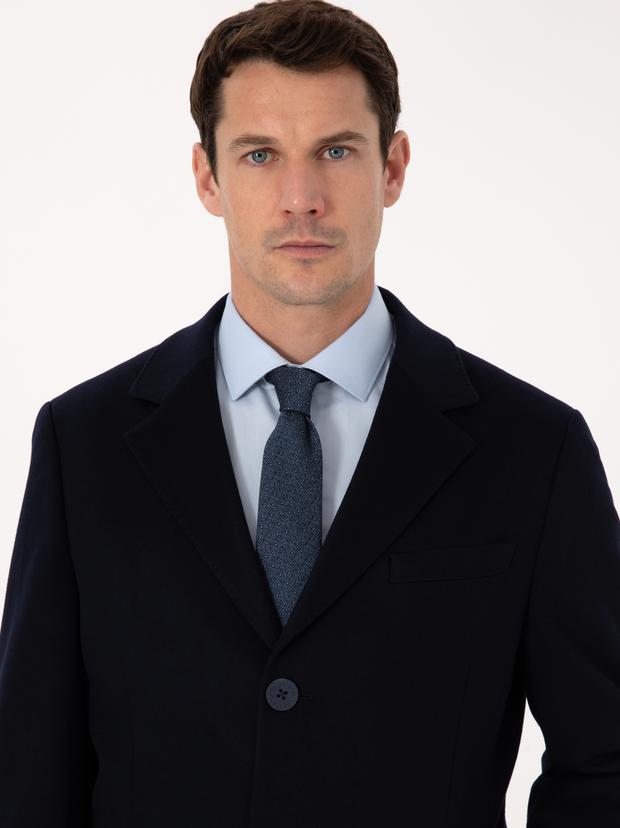Lacivert Slim Fit %100 Kaşmir Palto