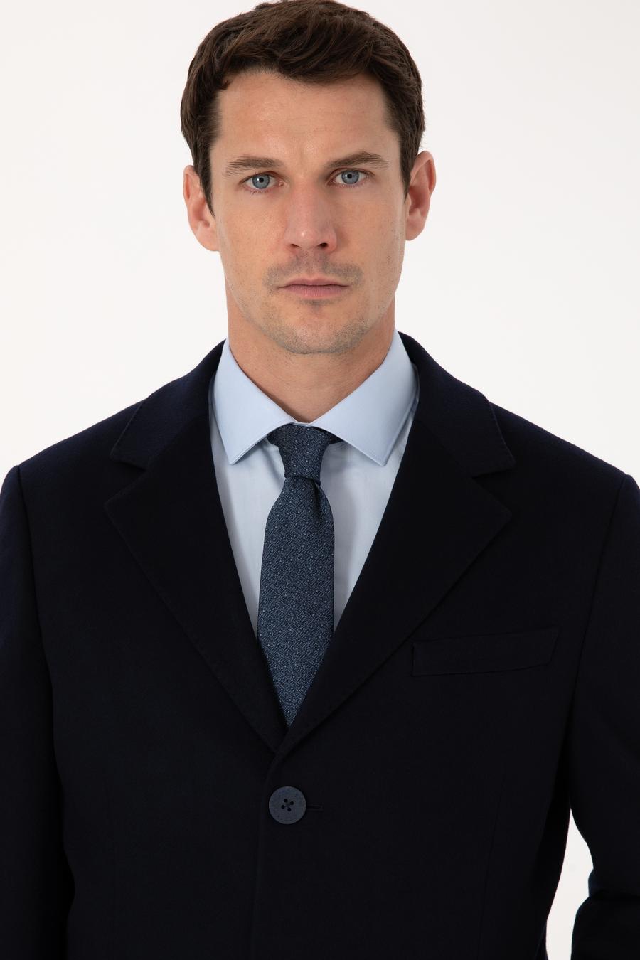 Lacivert Slim Fit %100 Kaşmir Palto - 50314889002