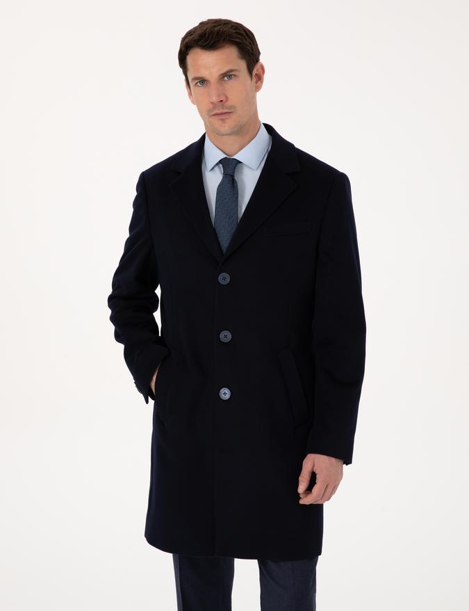Lacivert Slim Fit %100 Kaşmir Palto