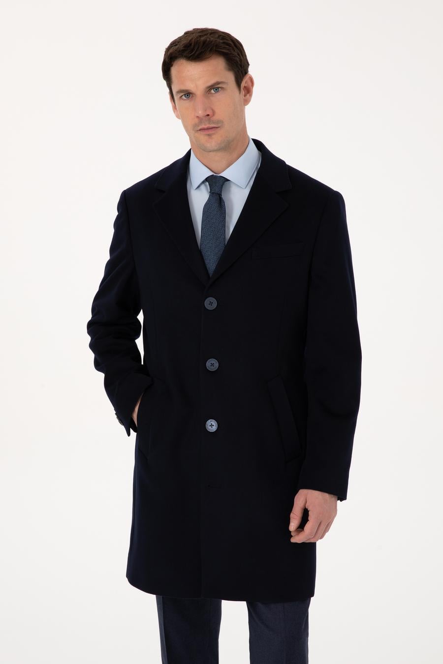 Lacivert Slim Fit %100 Kaşmir Palto - 50314889002