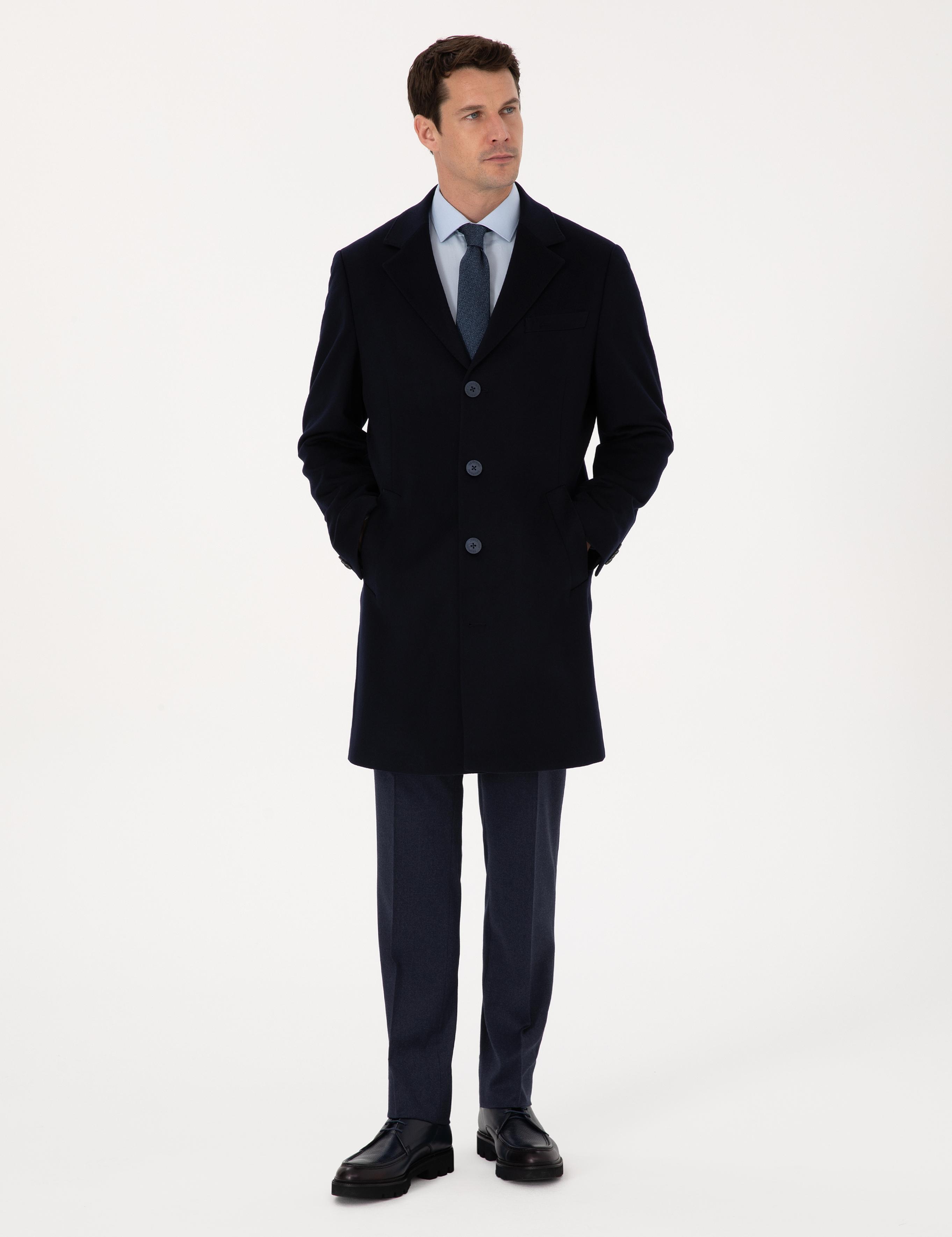 Lacivert Slim Fit %100 Kaşmir Palto - 50314889002