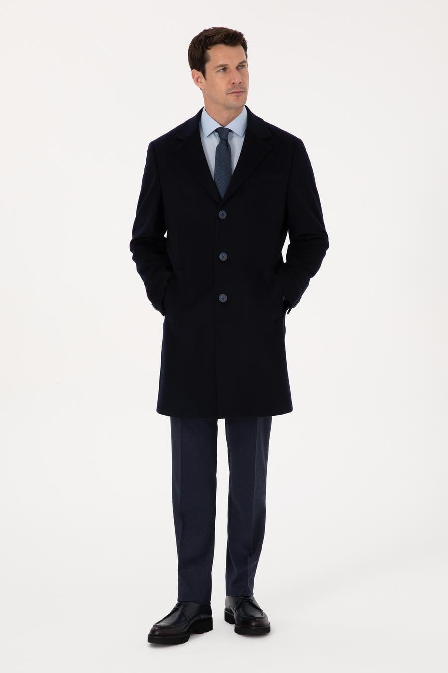 Lacivert Slim Fit %100 Kaşmir Palto - 50314889002