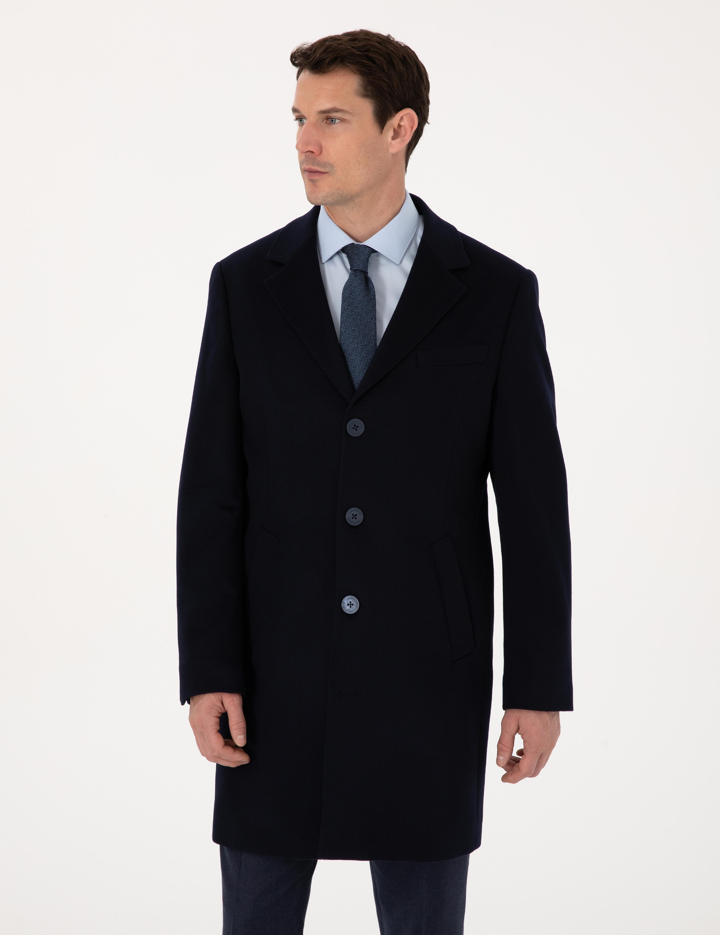 Lacivert Slim Fit %100 Kaşmir Palto - 50314889002