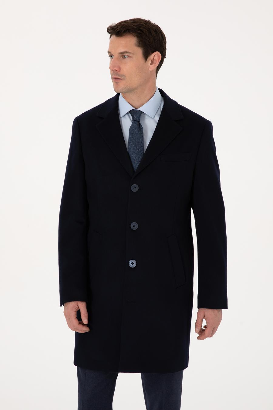 Lacivert Slim Fit %100 Kaşmir Palto - 50314889002