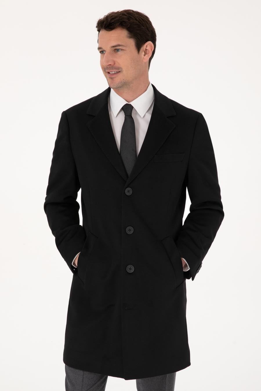 Siyah Slim Fit %100 Kaşmir Palto - 50314889023