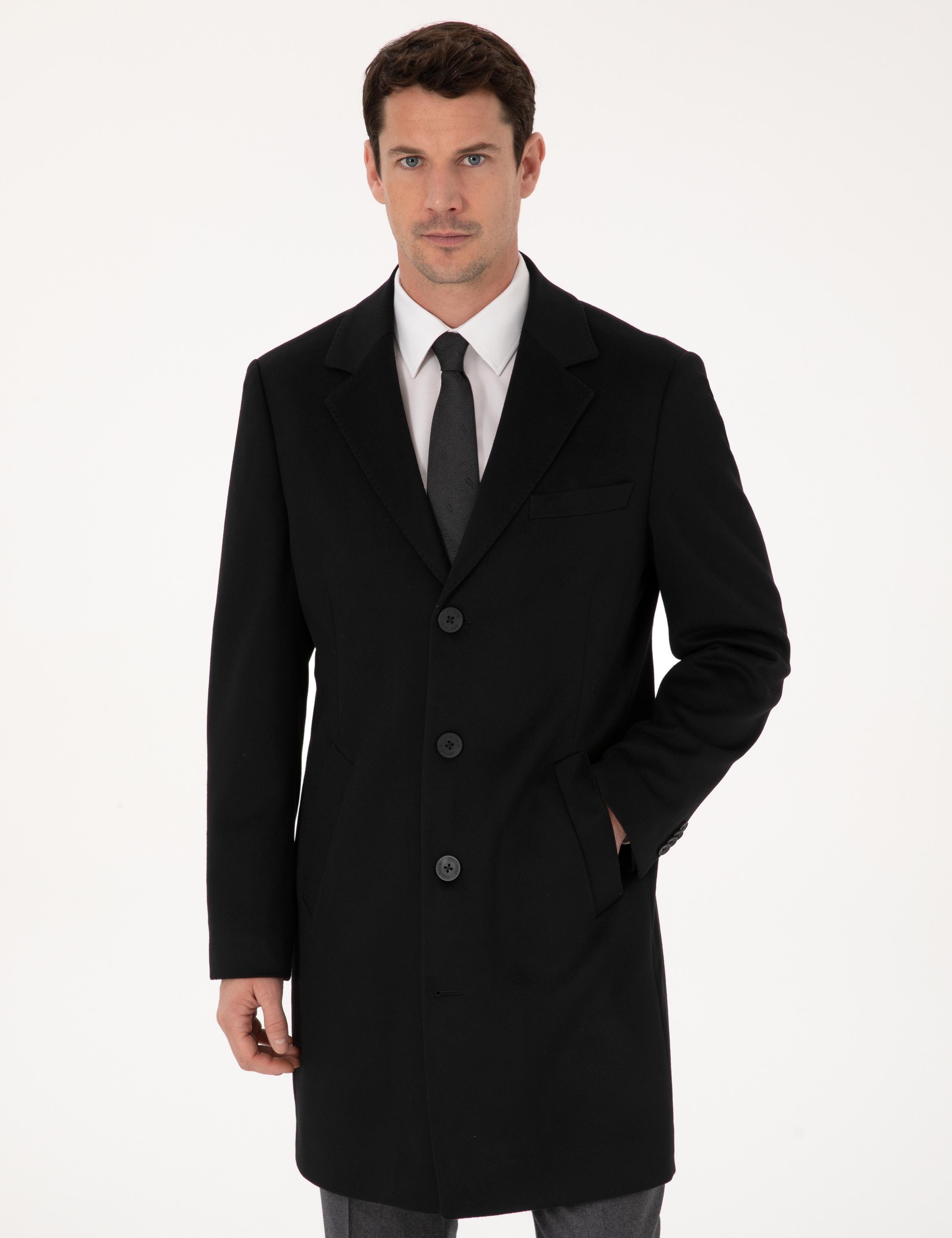 Siyah Slim Fit %100 Kaşmir Palto - 50314889023