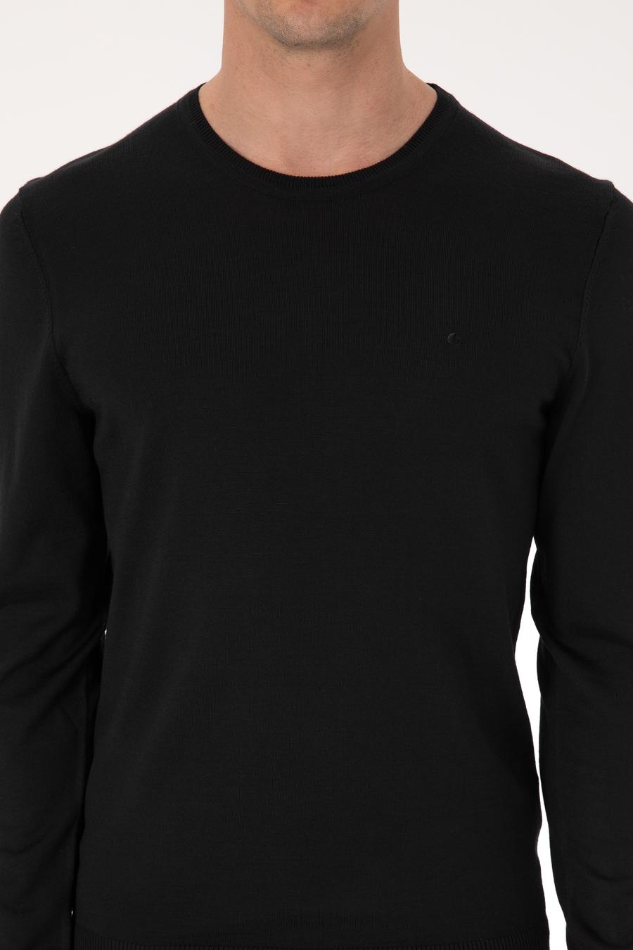 Siyah Slim Fit Yün Karışımlı Bisiklet Yaka Basic Triko Kazak - 50318854021