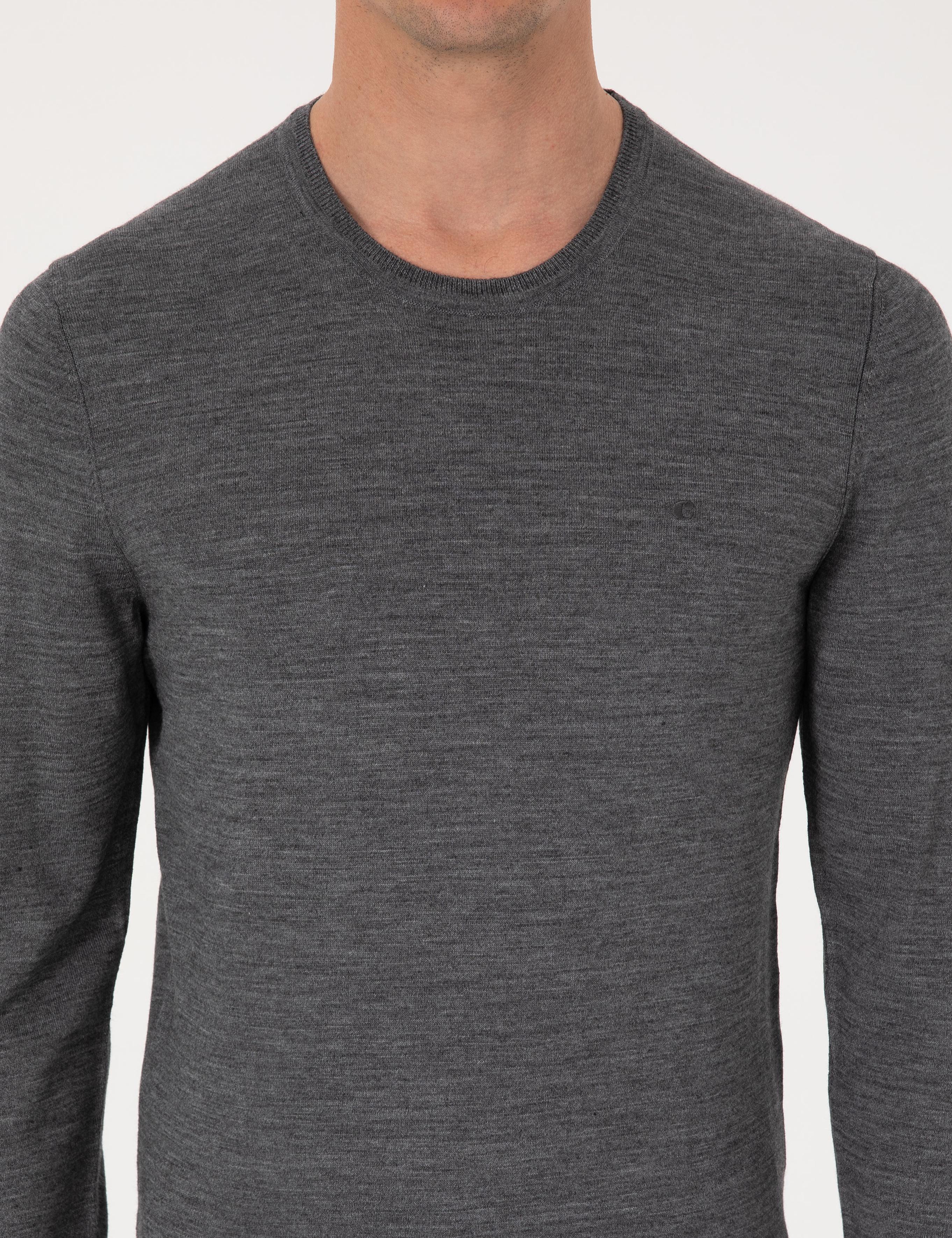 Füme Slim Fit Yün Karışımlı Bisiklet Yaka Basic Triko Kazak - 50318854027