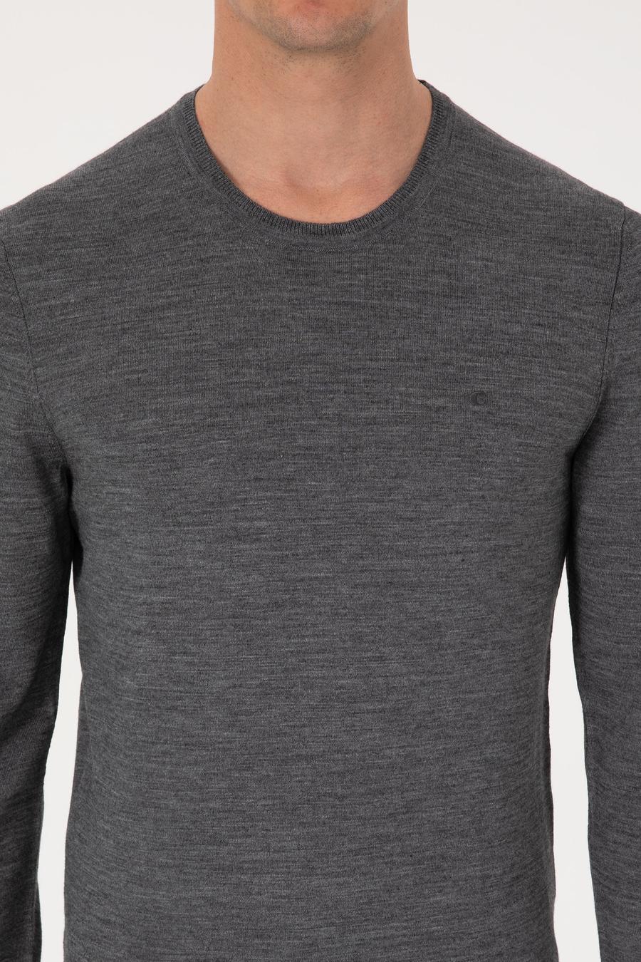 Füme Slim Fit Yün Karışımlı Bisiklet Yaka Basic Triko Kazak - 50318854027