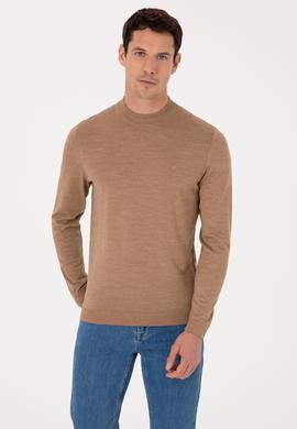 Camel Slim Fit Yün Karışımlı Çeyrek Balıkçı Yaka Basic Triko Kazak