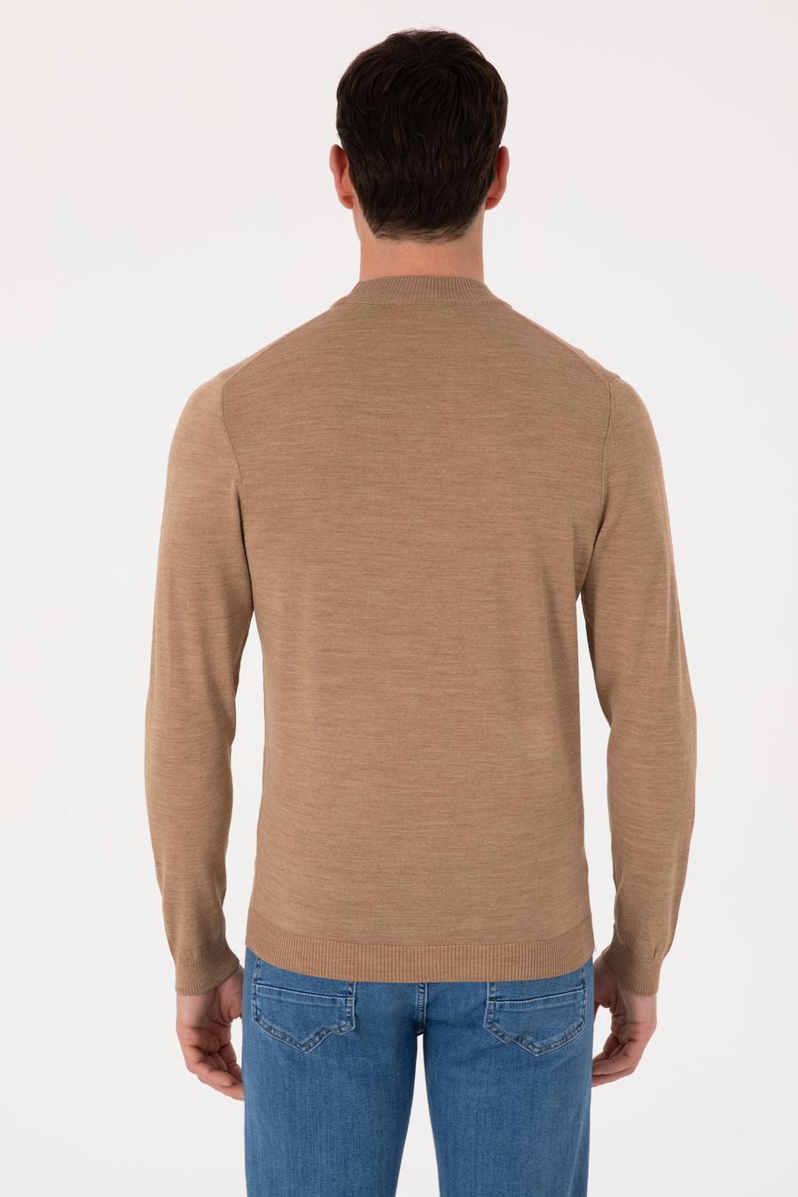 Camel Slim Fit Yün Karışımlı Çeyrek Balıkçı Yaka Basic Triko Kazak - 50318891019