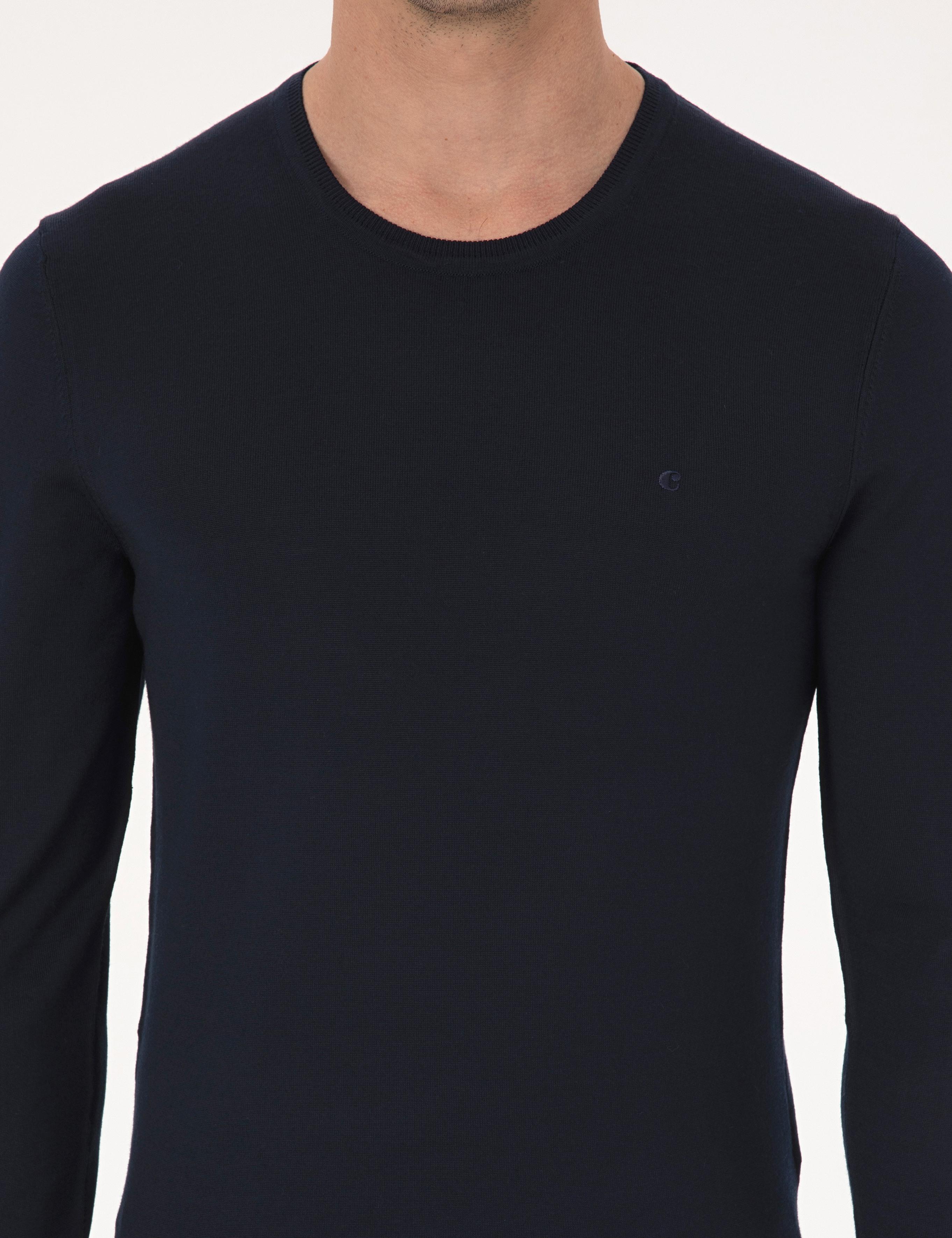 Lacivert Slim Fit Yün Karışımlı Bisiklet Yaka Basic Triko Kazak - 50318854011