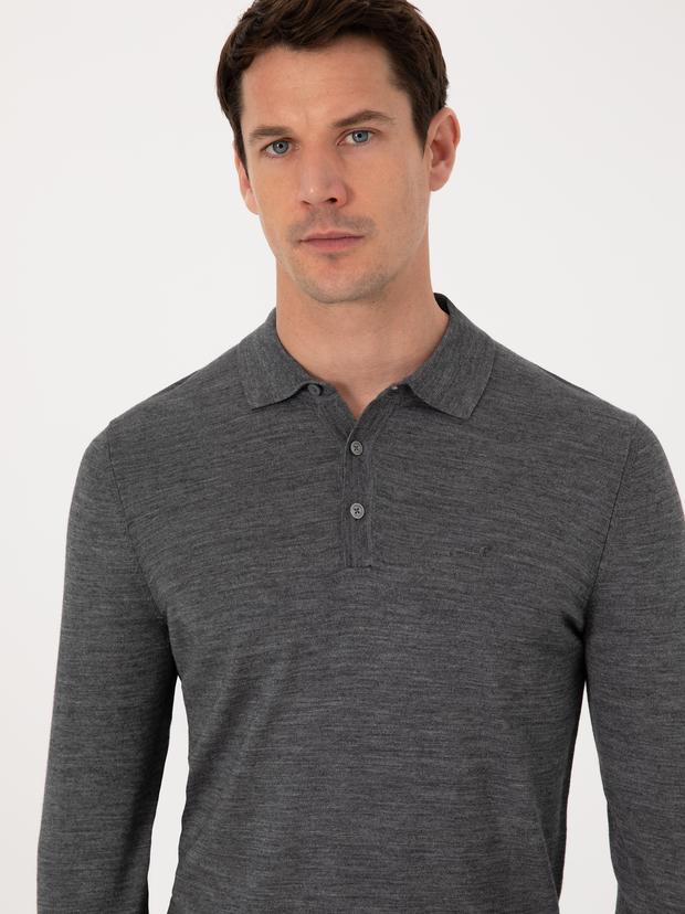 Füme Regular Fit Yün Karışımlı Polo Yaka Basic Triko Kazak