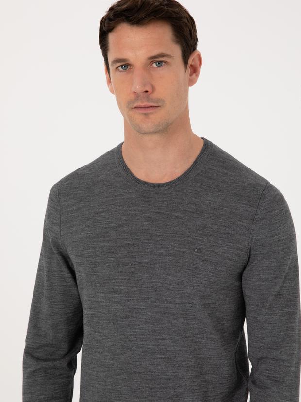 Füme Slim Fit Yün Karışımlı Bisiklet Yaka Basic Triko Kazak