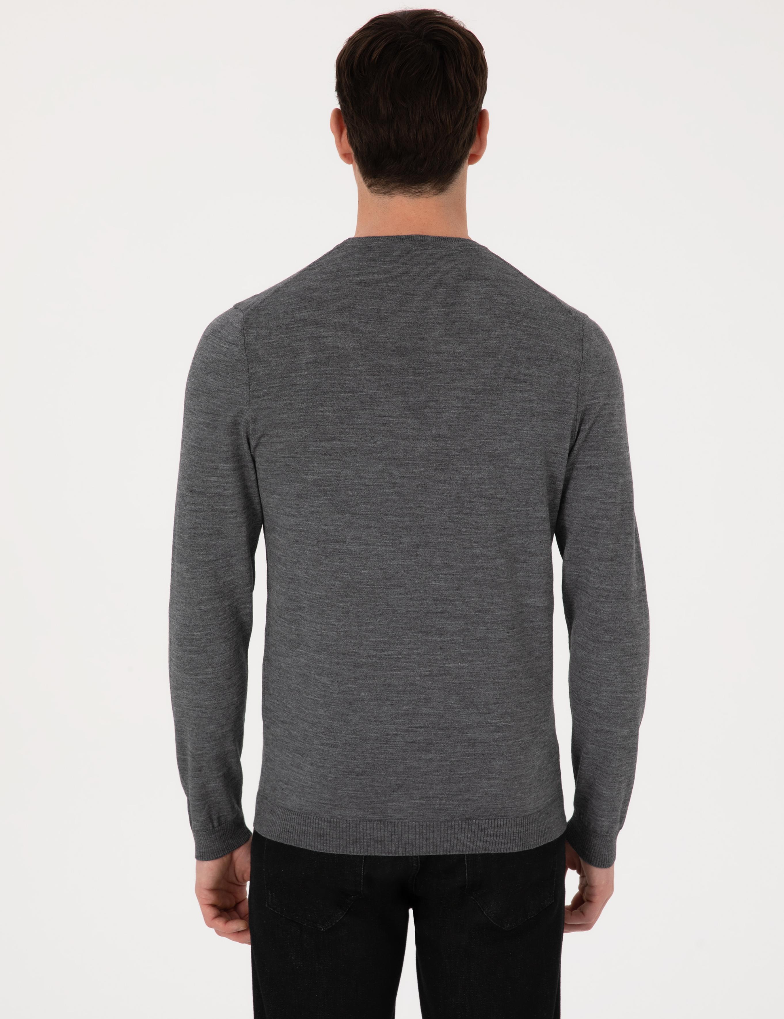 Füme Slim Fit Yün Karışımlı Bisiklet Yaka Basic Triko Kazak - 50318854027