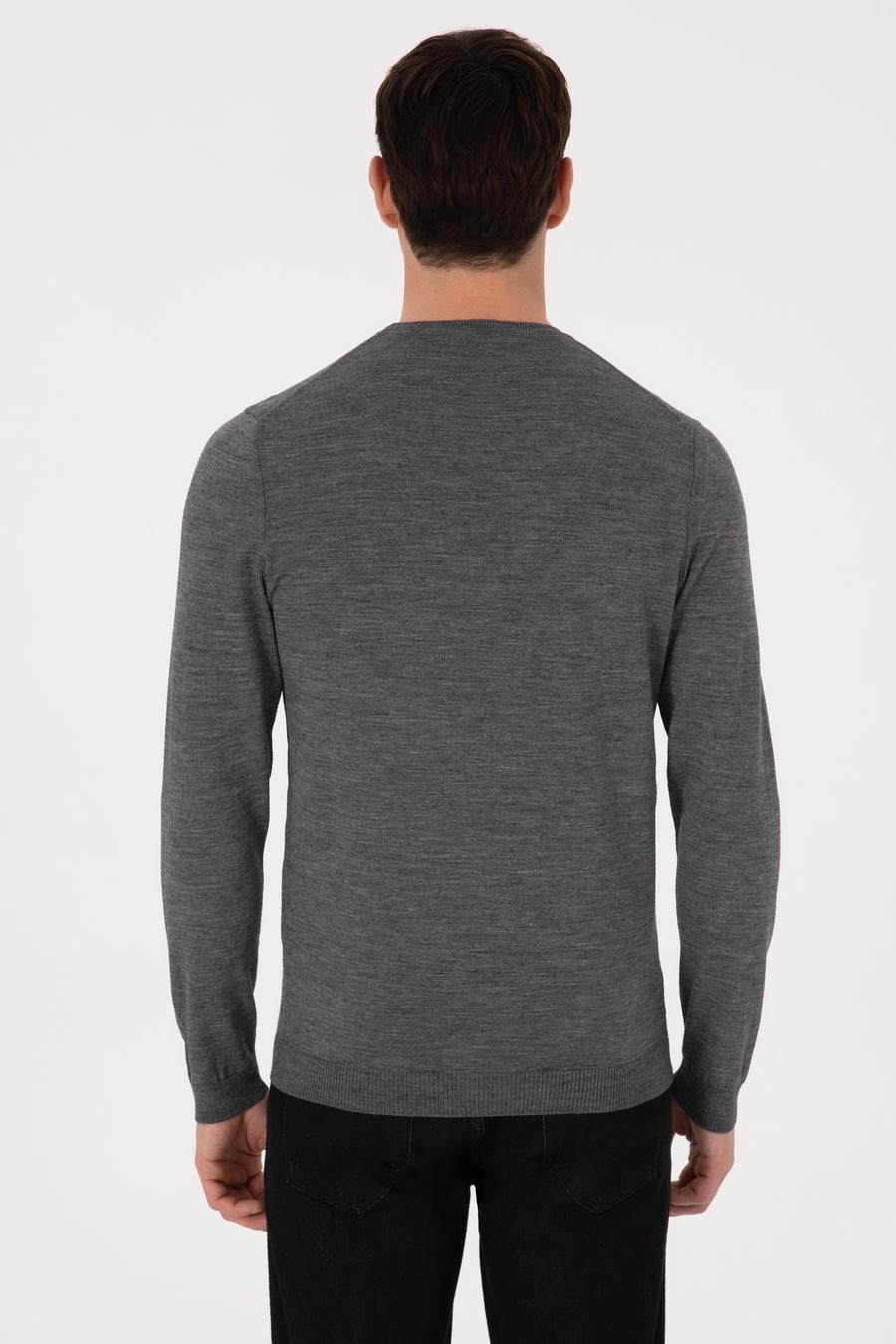 Füme Slim Fit Yün Karışımlı Bisiklet Yaka Basic Triko Kazak - 50318854027