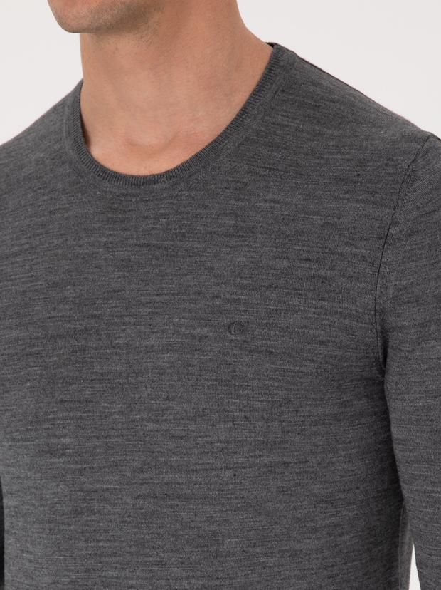 Füme Slim Fit Yün Karışımlı Bisiklet Yaka Basic Triko Kazak