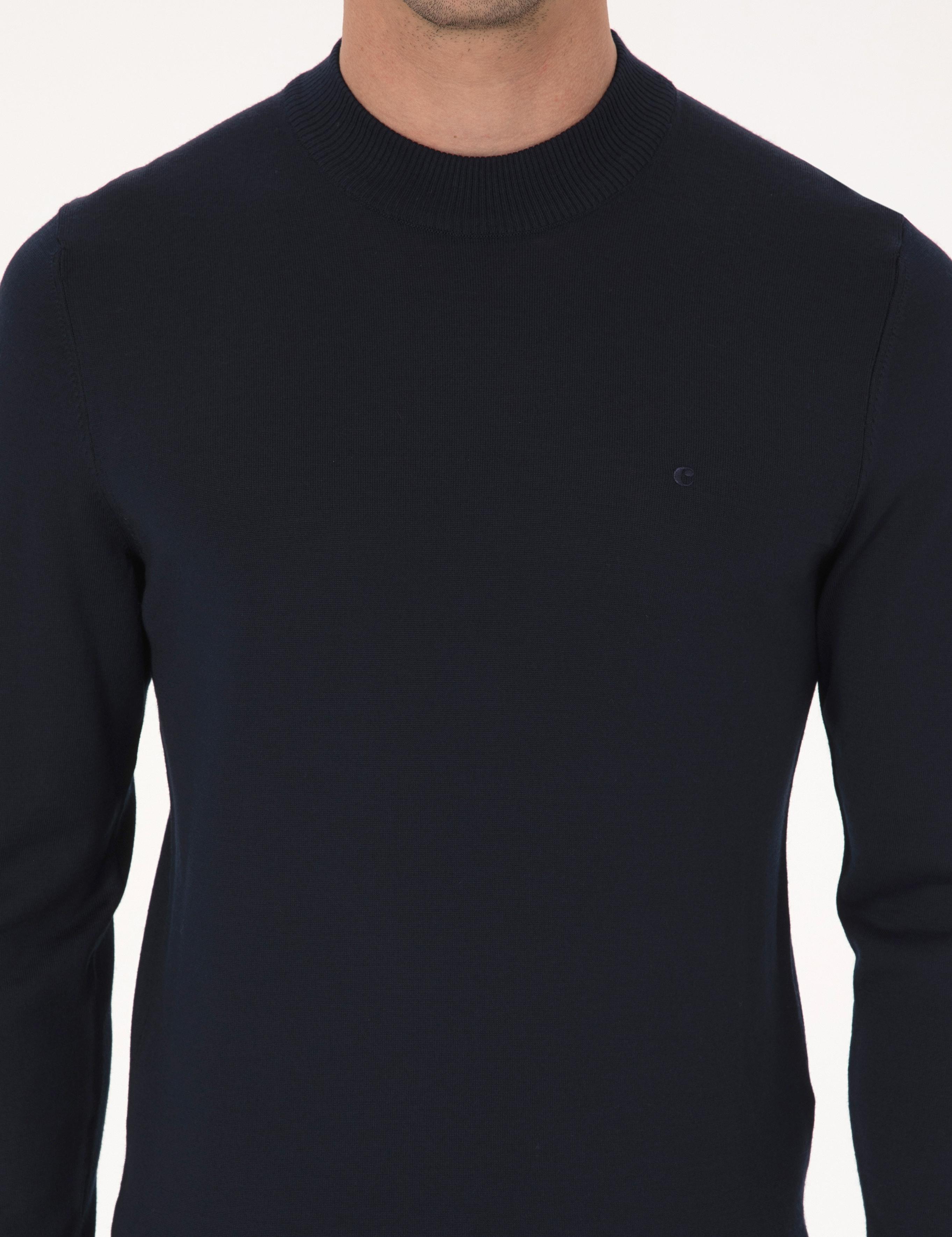 Lacivert Slim Fit Yün Karışımlı Çeyrek Balıkçı Yaka Basic Triko Kazak - 50318891002
