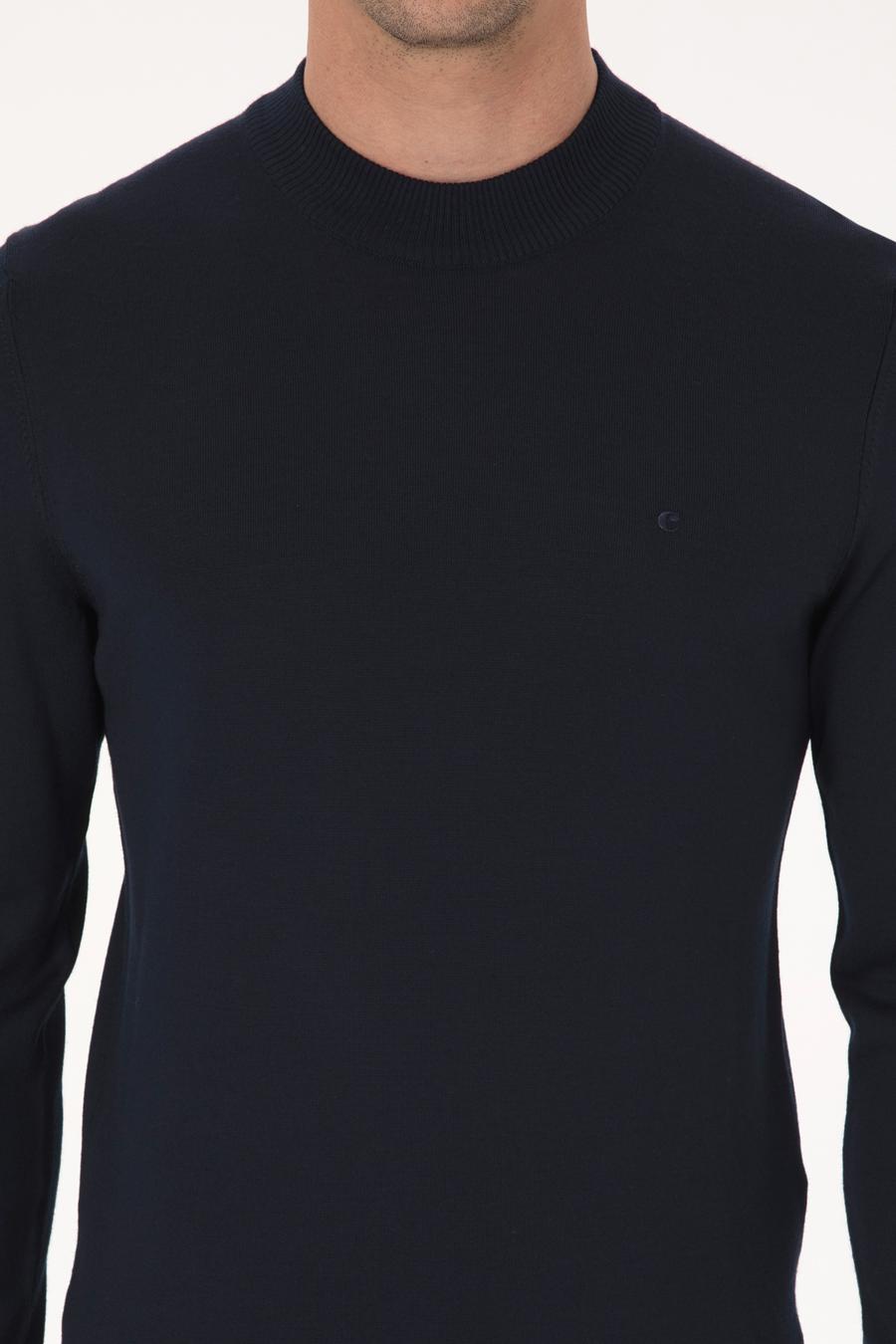 Lacivert Slim Fit Yün Karışımlı Çeyrek Balıkçı Yaka Basic Triko Kazak - 50318891002