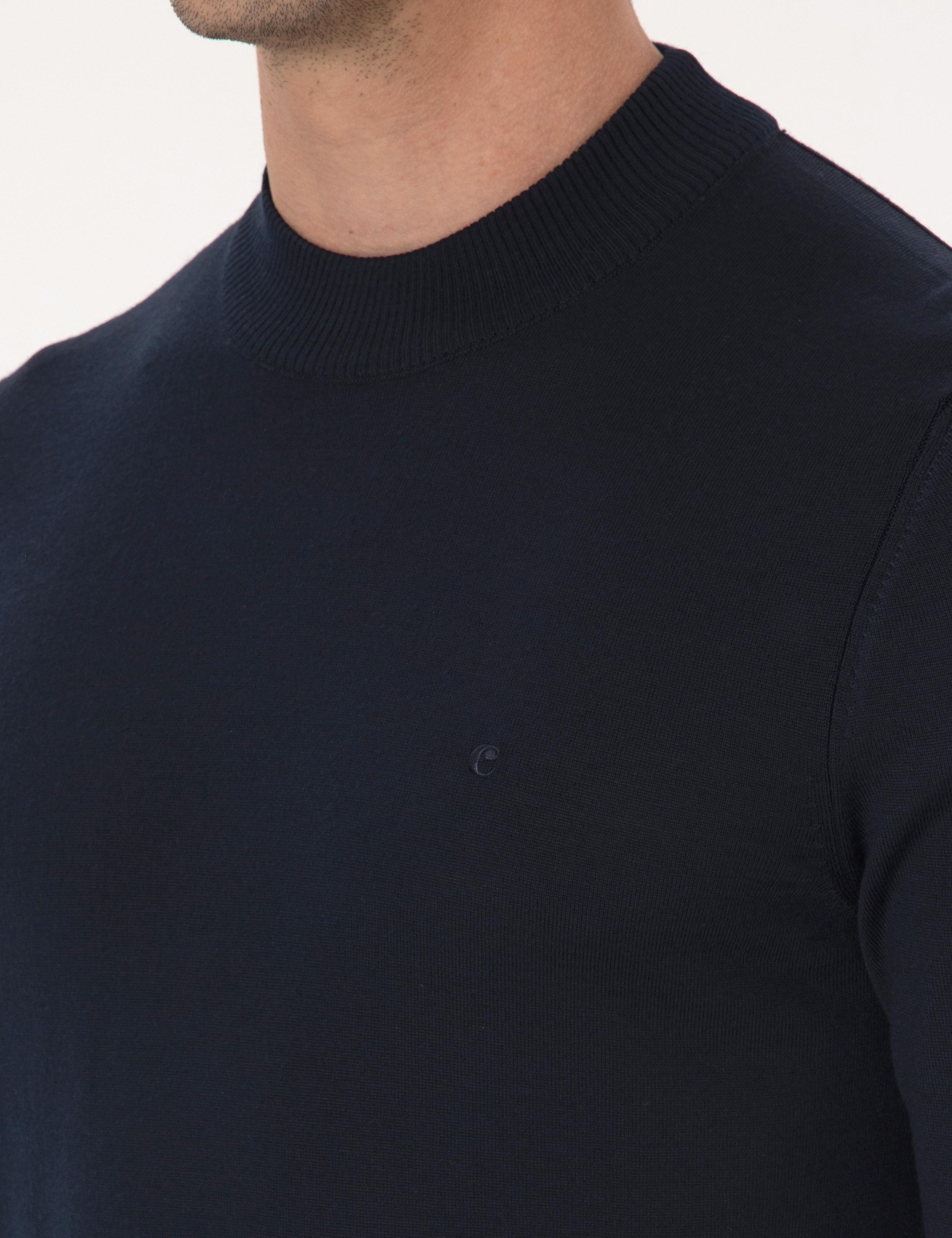 Lacivert Slim Fit Yün Karışımlı Çeyrek Balıkçı Yaka Basic Triko Kazak - 50318891002
