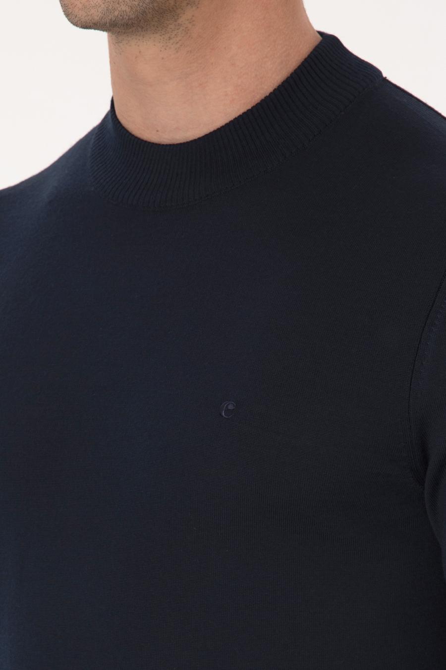 Lacivert Slim Fit Yün Karışımlı Çeyrek Balıkçı Yaka Basic Triko Kazak - 50318891002