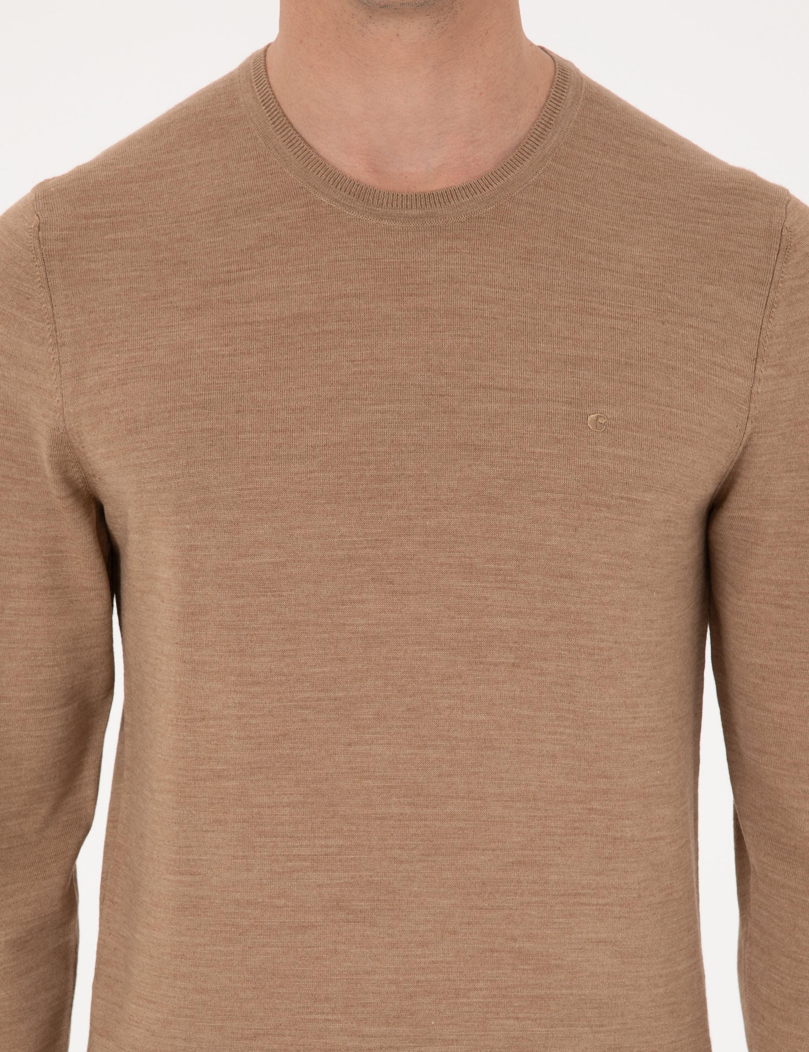Camel Slim Fit Yün Karışımlı Bisiklet Yaka Basic Triko Kazak - 50318854004