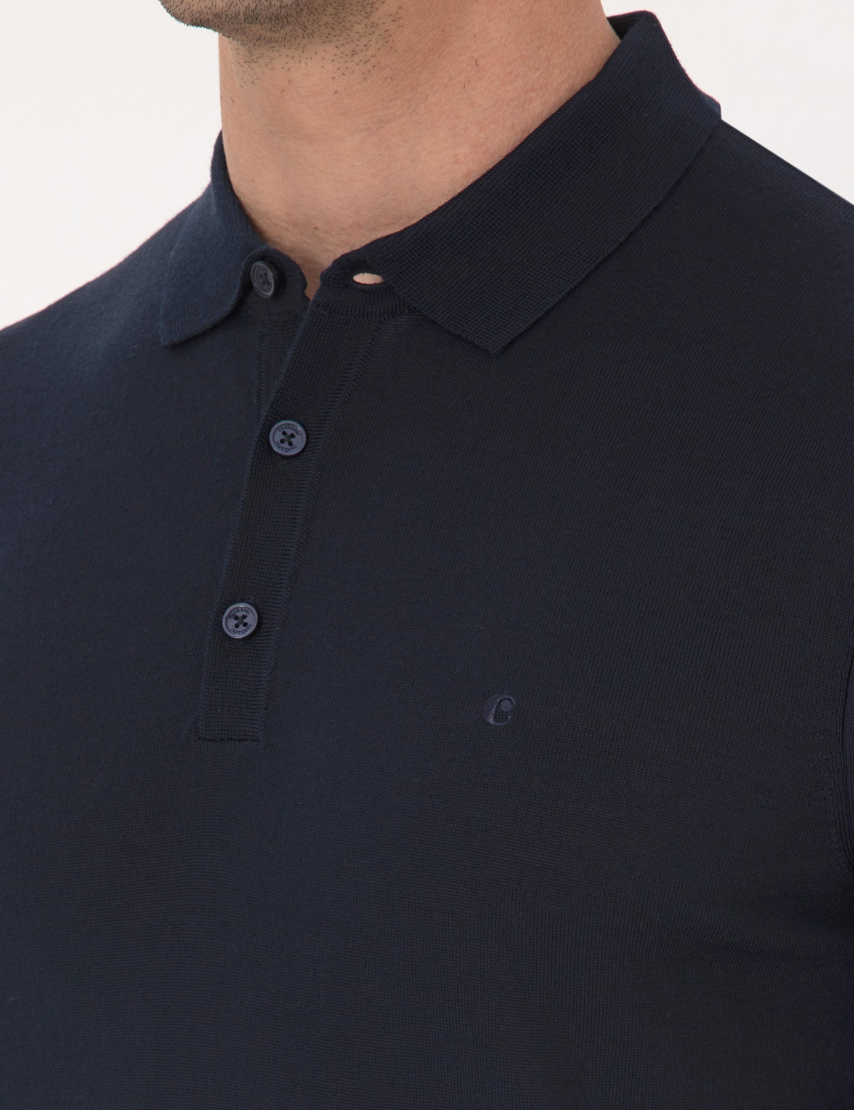 Lacivert Regular Fit Yün Karışımlı Polo Yaka Basic Triko Kazak - 50318855005