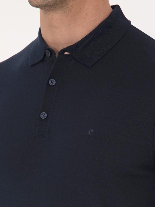 Lacivert Regular Fit Yün Karışımlı Polo Yaka Basic Triko Kazak
