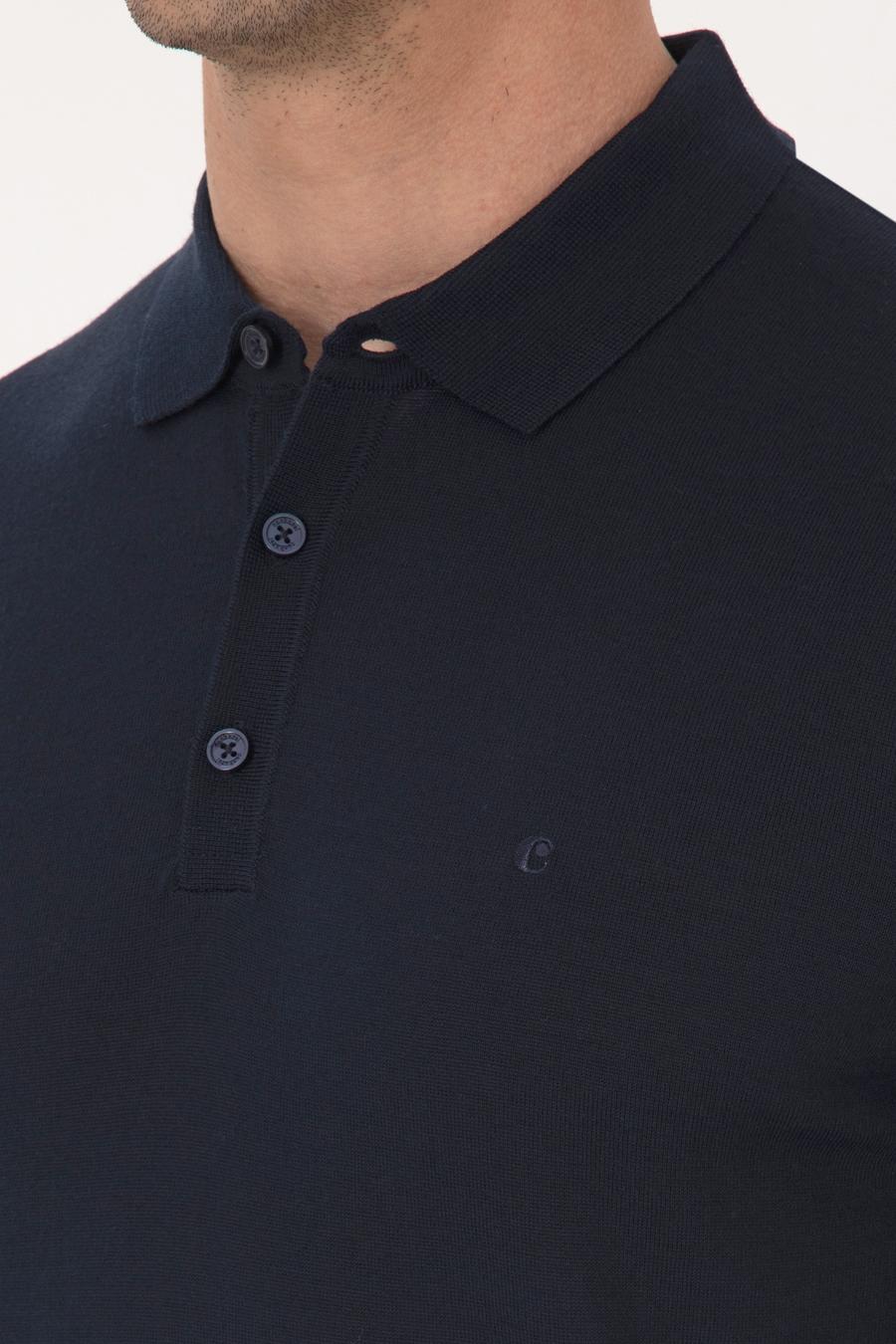 Lacivert Regular Fit Yün Karışımlı Polo Yaka Basic Triko Kazak - 50318855005