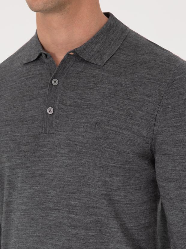 Füme Regular Fit Yün Karışımlı Polo Yaka Basic Triko Kazak