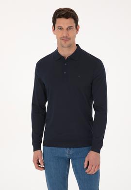 Lacivert Regular Fit Yün Karışımlı Polo Yaka Basic Triko Kazak