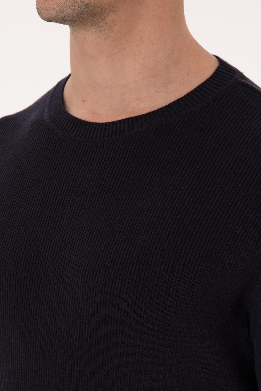 Lacivert Slim Fit Pamuk Karışımlı Bisiklet Yaka Selanik Örgü Triko Kazak - 50318976014