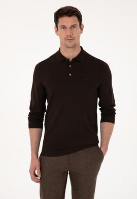 Kahverengi Regular Fit Yün Karışımlı Polo Yaka Basic Triko Kazak