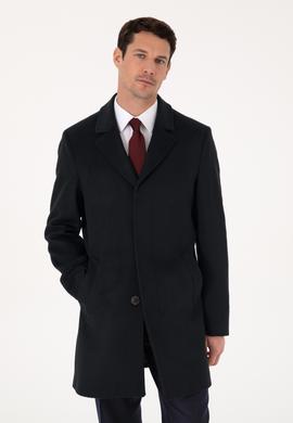 Lacivert Slim Fit Yün Kaşmir Karışımlı Palto
