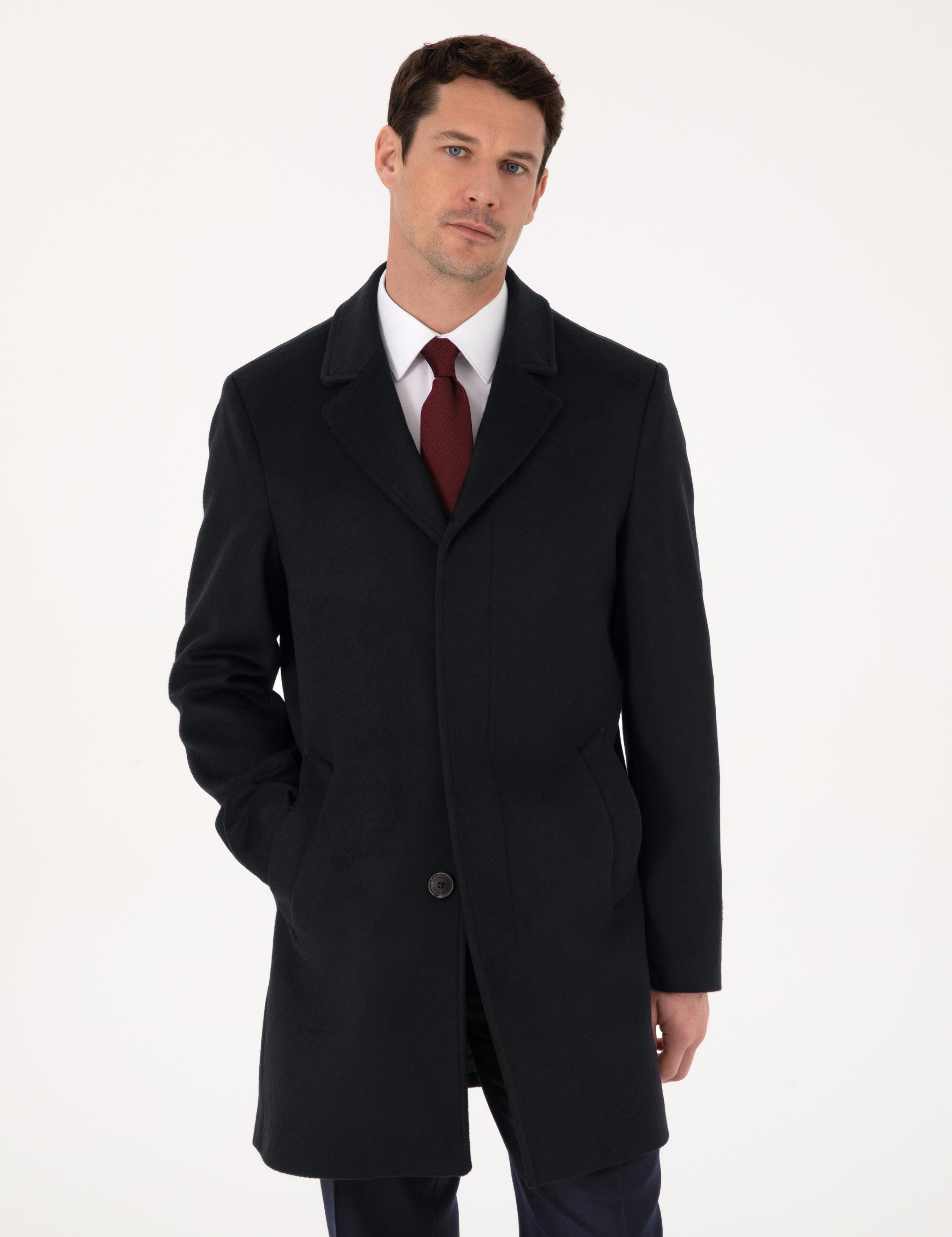 Lacivert Slim Fit Yün Kaşmir Karışımlı Palto - 50315262004