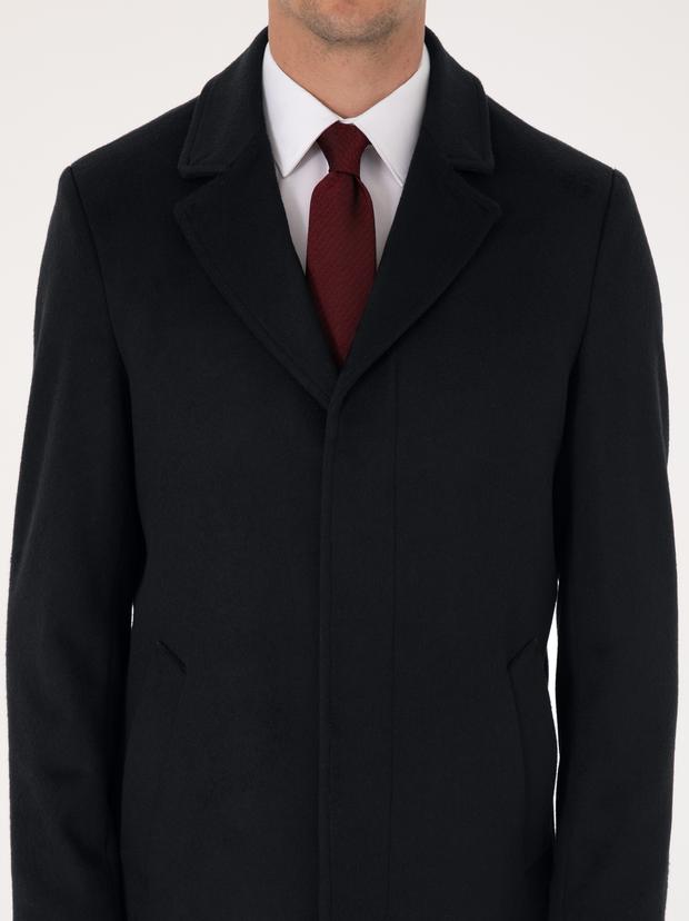 Lacivert Slim Fit Yün Kaşmir Karışımlı Palto