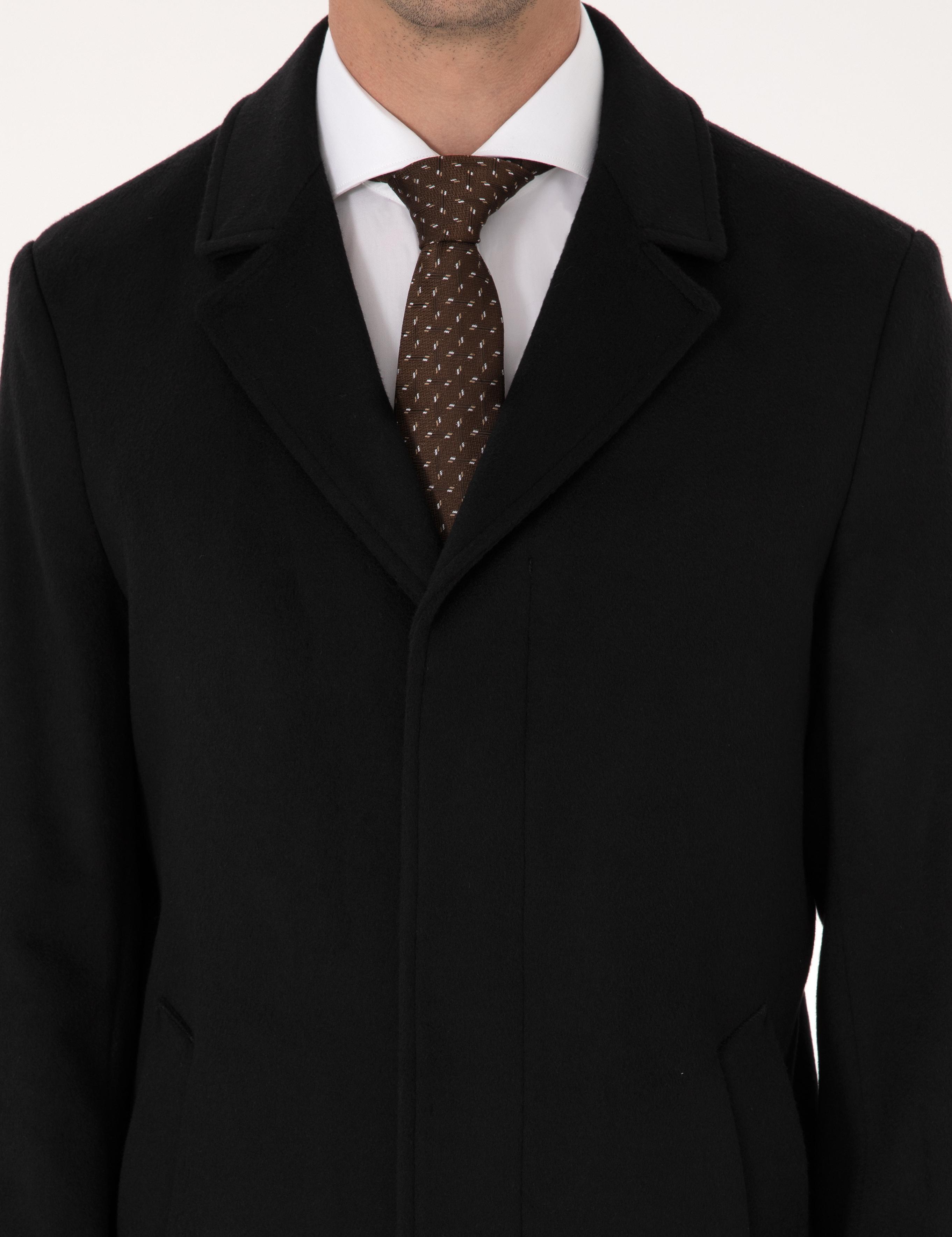 Siyah Slim Fit Yün Kaşmir Karışımlı Palto - 50315262014