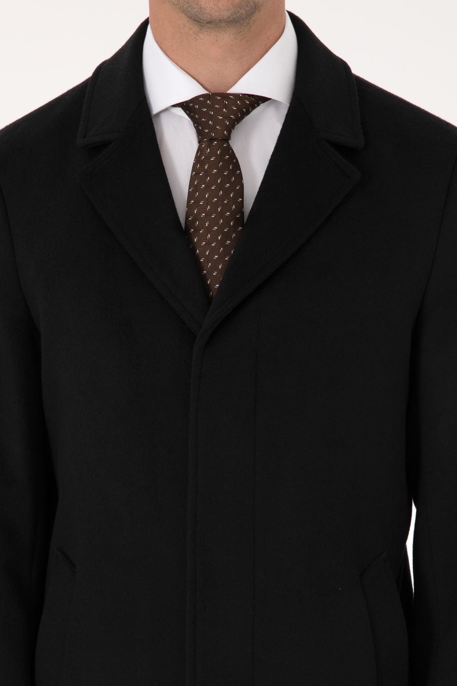 Siyah Slim Fit Yün Kaşmir Karışımlı Palto - 50315262014