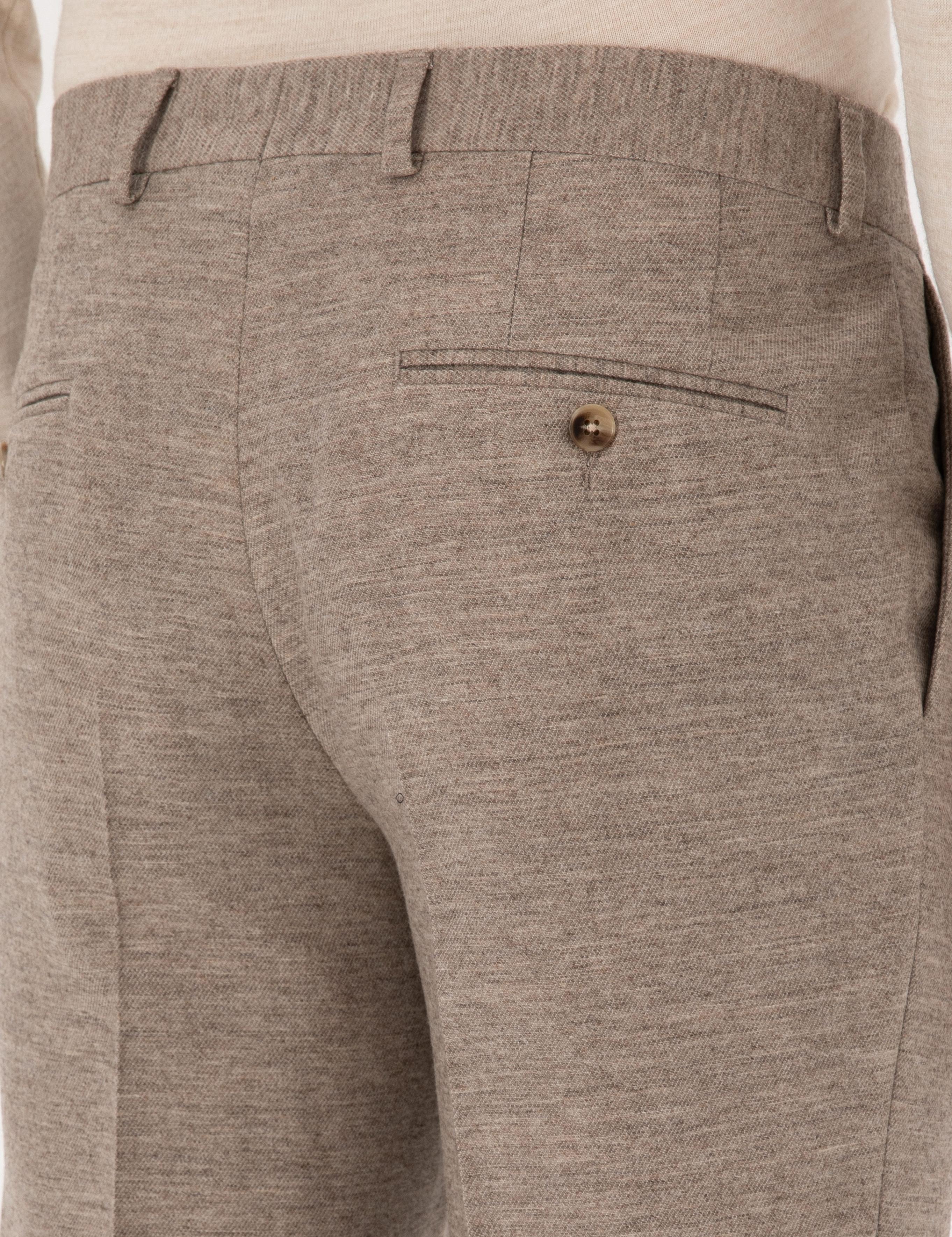 Bej Slim Fit Yün Kaşmir Karışımlı Mikro Desenli Pantolon - 50313265002