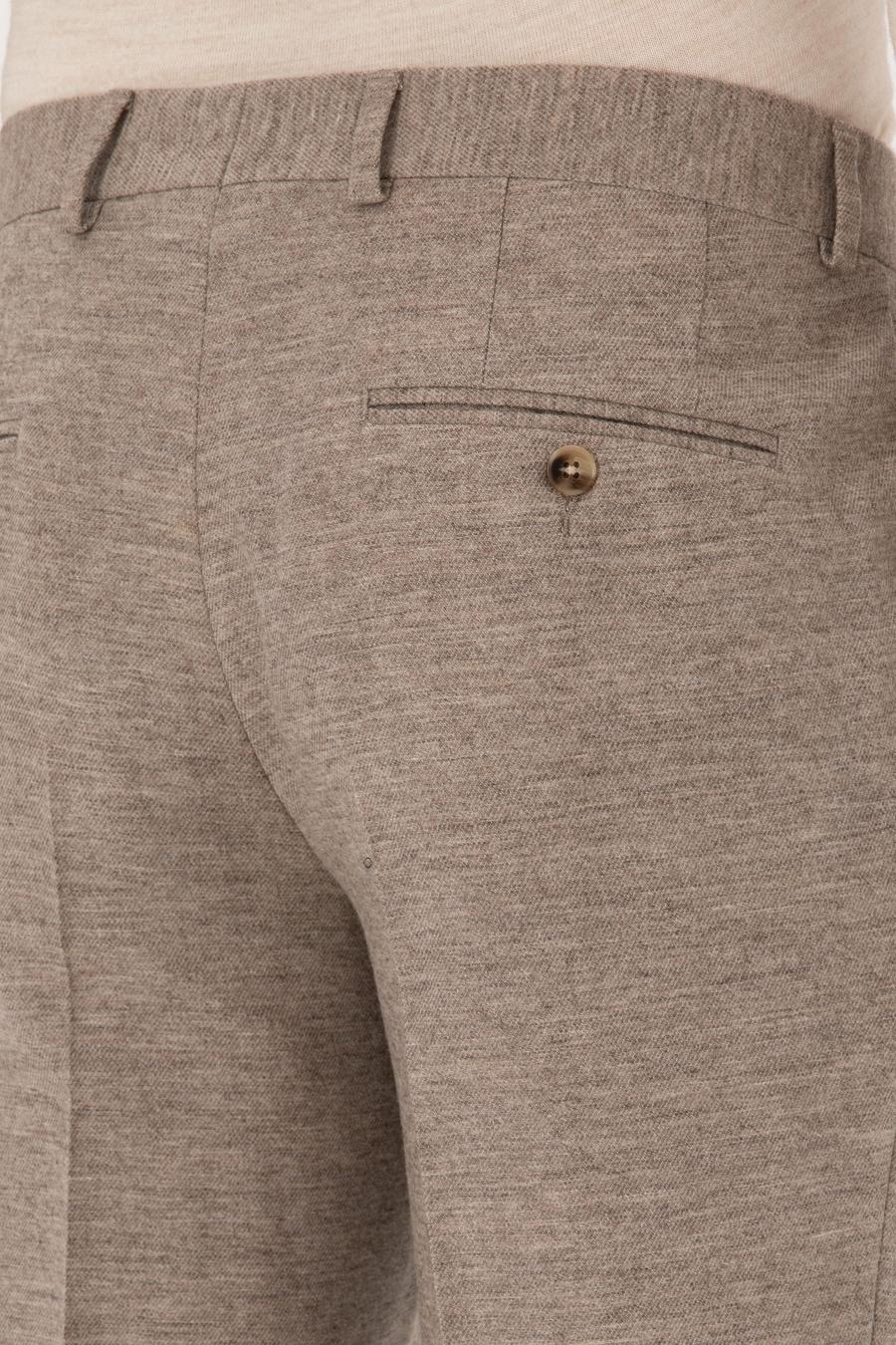 Bej Slim Fit Yün Kaşmir Karışımlı Mikro Desenli Pantolon - 50313265002
