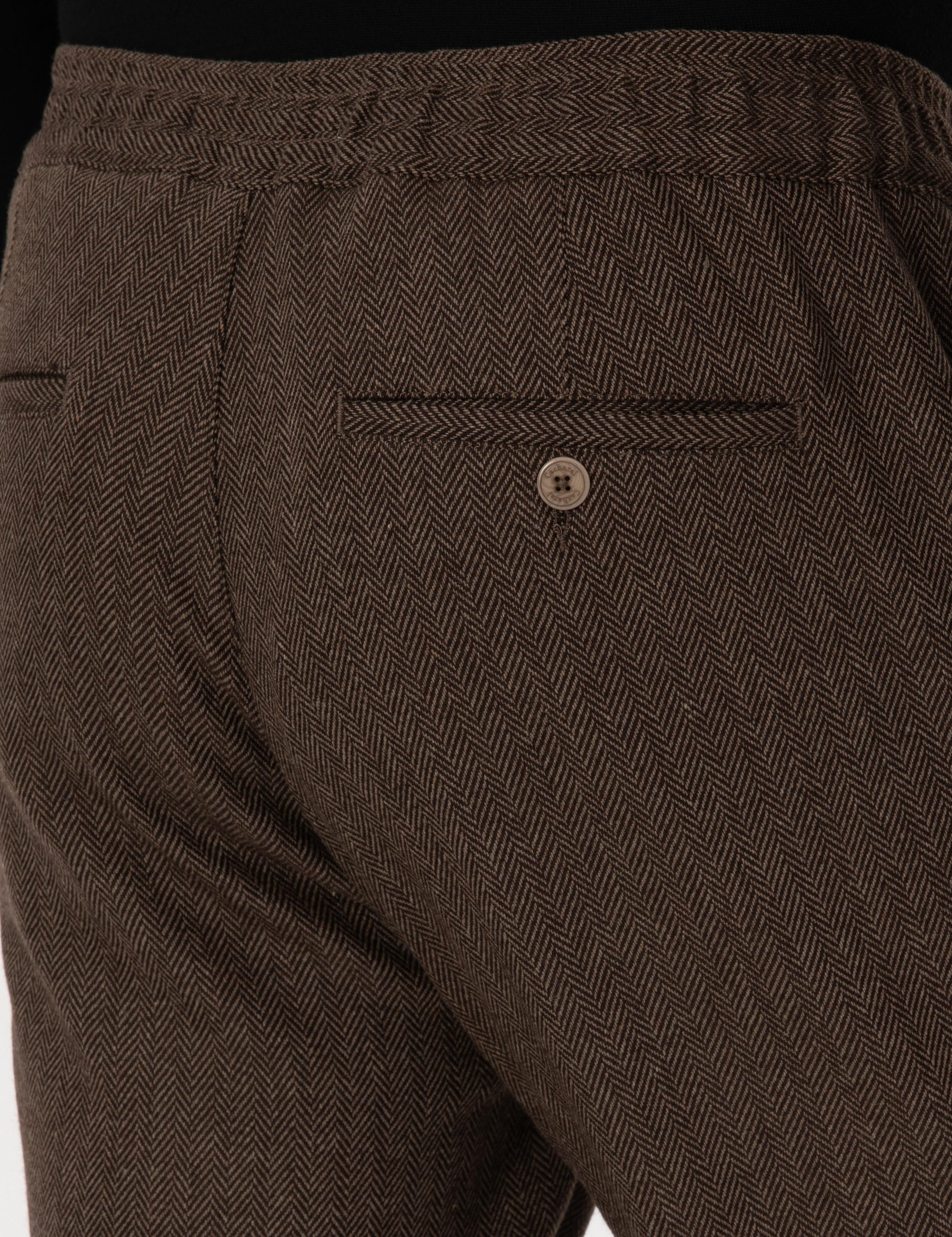 Kahverengi Jogger Fit Beli Lastikli Yün Karışımlı Balık Sırtı Kanvas Pantolon - 50308723121