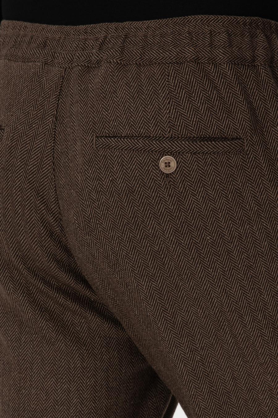Kahverengi Jogger Fit Beli Lastikli Yün Karışımlı Balık Sırtı Kanvas Pantolon - 50308723121