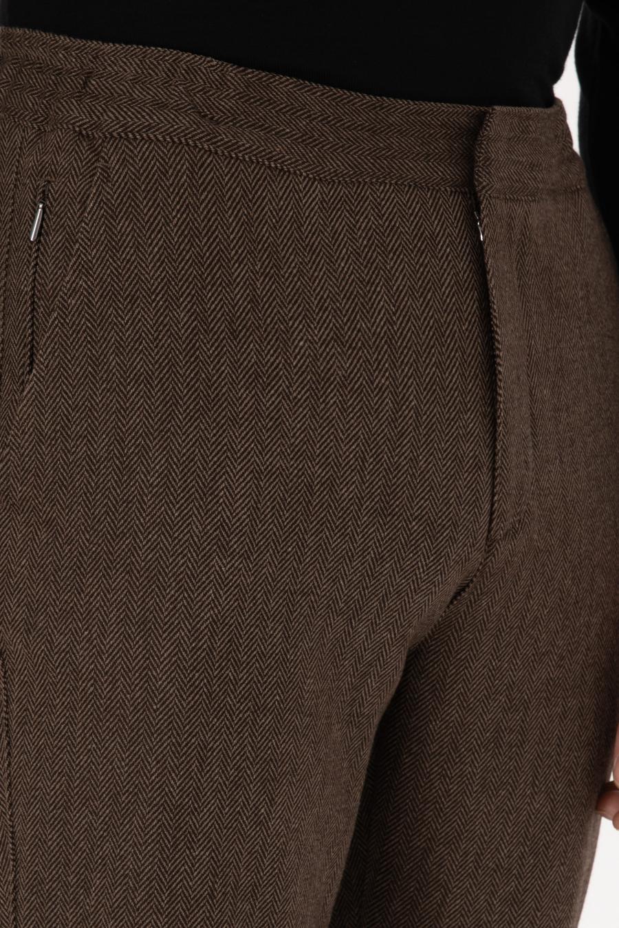 Kahverengi Jogger Fit Beli Lastikli Yün Karışımlı Balık Sırtı Kanvas Pantolon - 50308723121