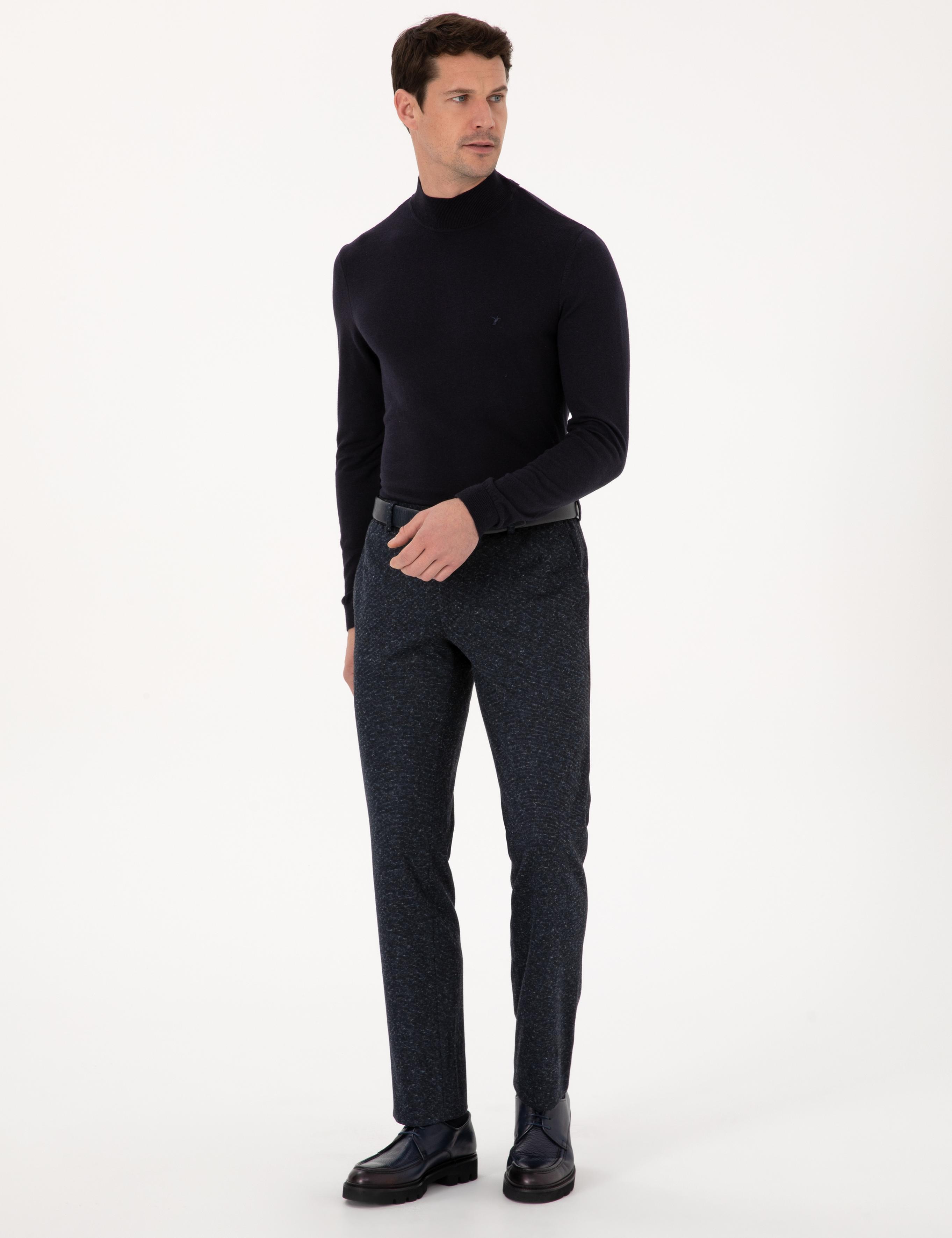 Lacivert Slim Fit Pamuk Karışımlı Yarım Balıkçı Yaka Basic Triko Kazak - 50318619037