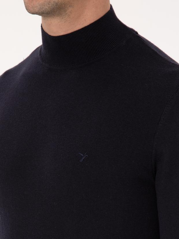 Lacivert Slim Fit Pamuk Karışımlı Yarım Balıkçı Yaka Basic Triko Kazak