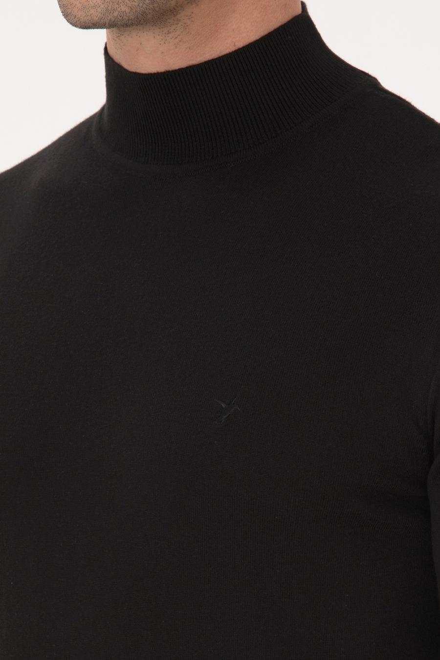 Siyah Slim Fit Pamuk Karışımlı Yarım Balıkçı Yaka Basic Triko Kazak - 50318619041