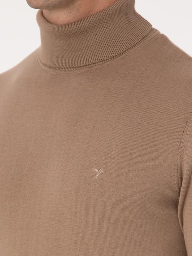 Camel Slim Fit Pamuk Karışımlı Balıkçı Yaka Triko Kazak