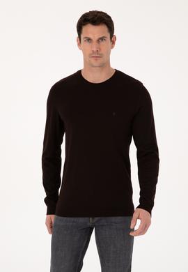 Kahverengi Slim Fit Pamuk Karışımlı Bisiklet Yaka Basic Triko Kazak