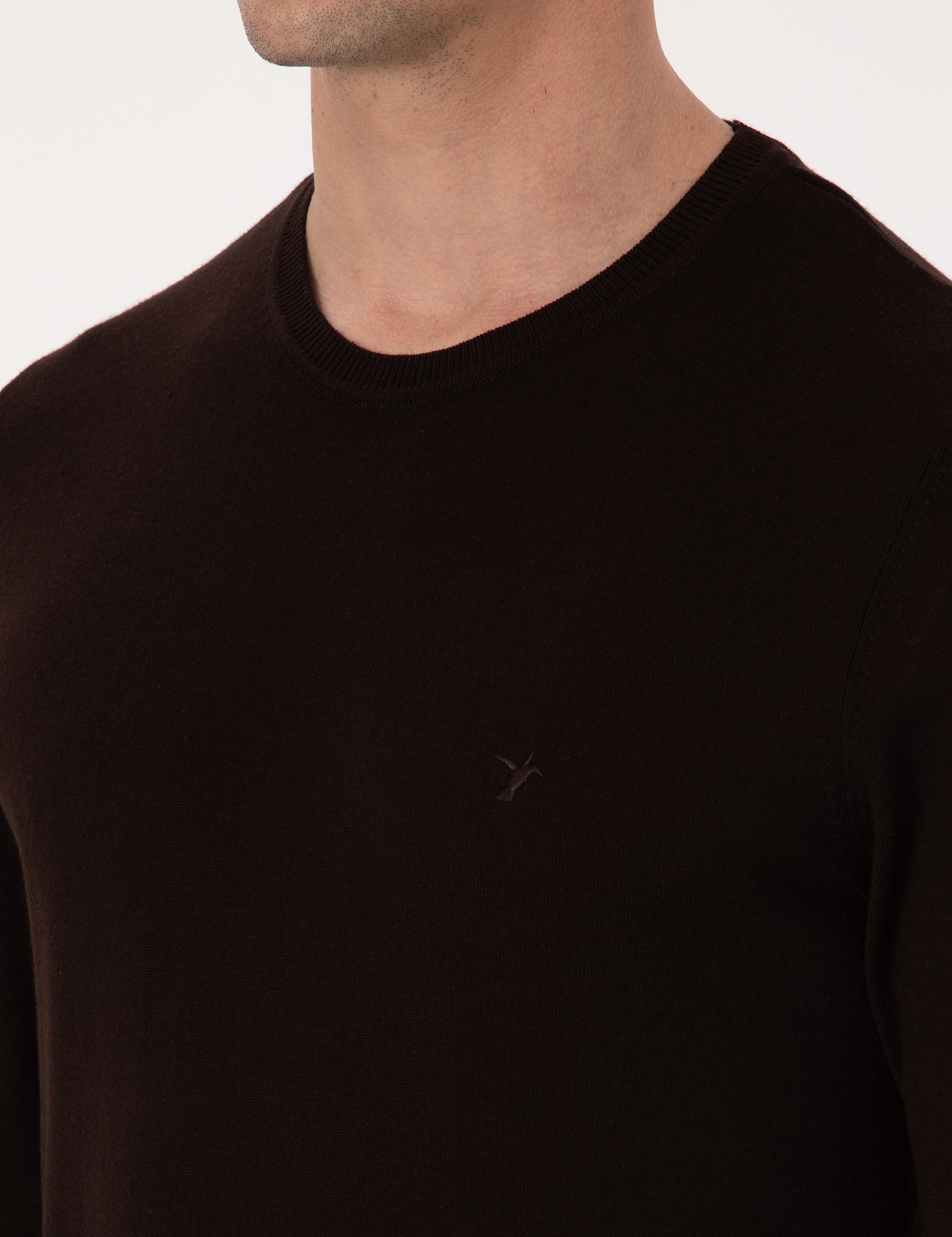 Kahverengi Slim Fit Pamuk Karışımlı Bisiklet Yaka Basic Triko Kazak - 50318620019